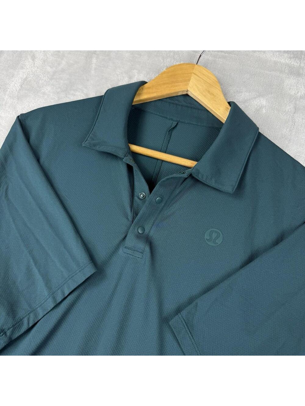Lululemon Logo Sports Polo Shirt Mens L Green Performance Golf Athletic Stretch